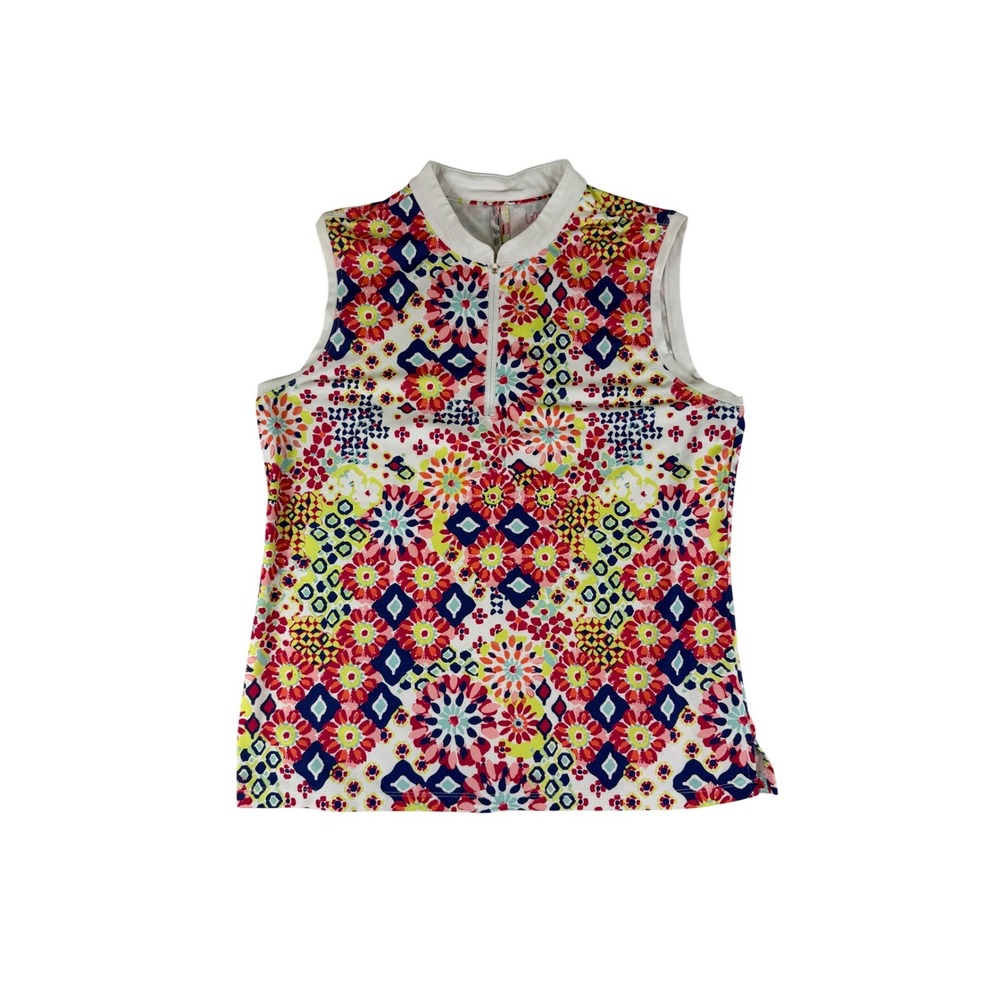Lillie Green Golf Polo Womens Large Multi Color Floral Geometric Quarter Zip Top